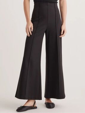 QUINCE Ultra Stretch Ponte Super Wide Leg Ankle Pants | S | Classic Black